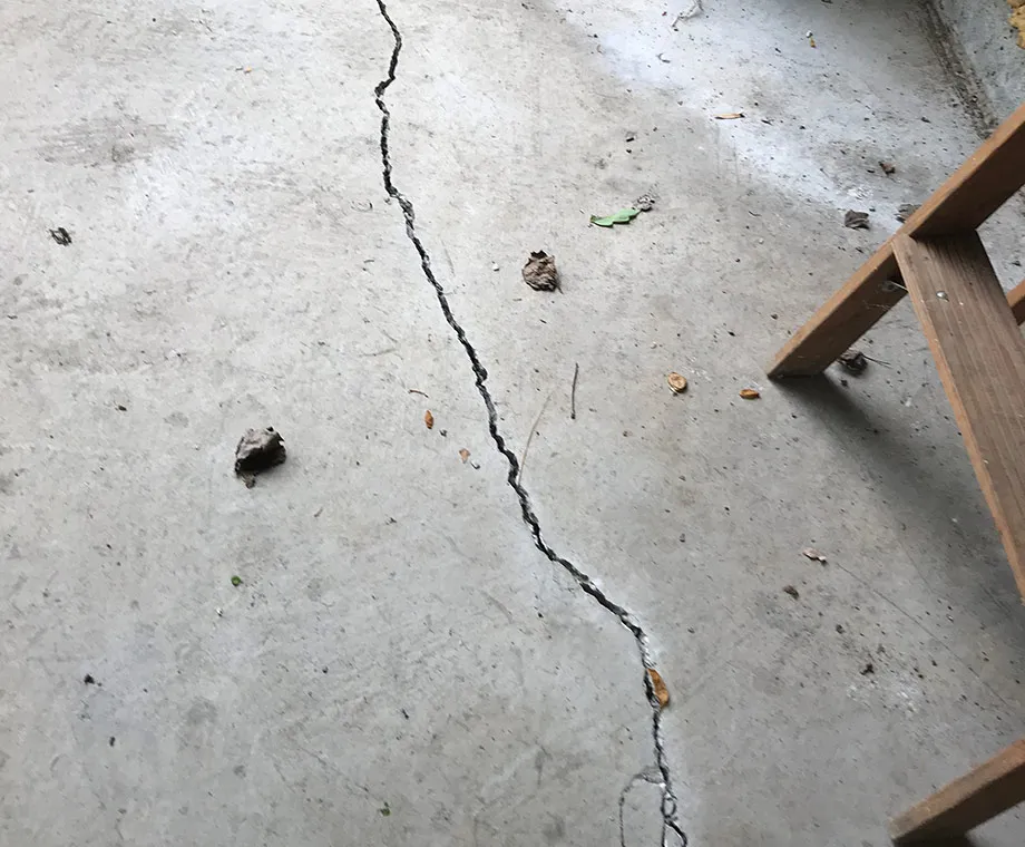 Cracked or broken concrete sections