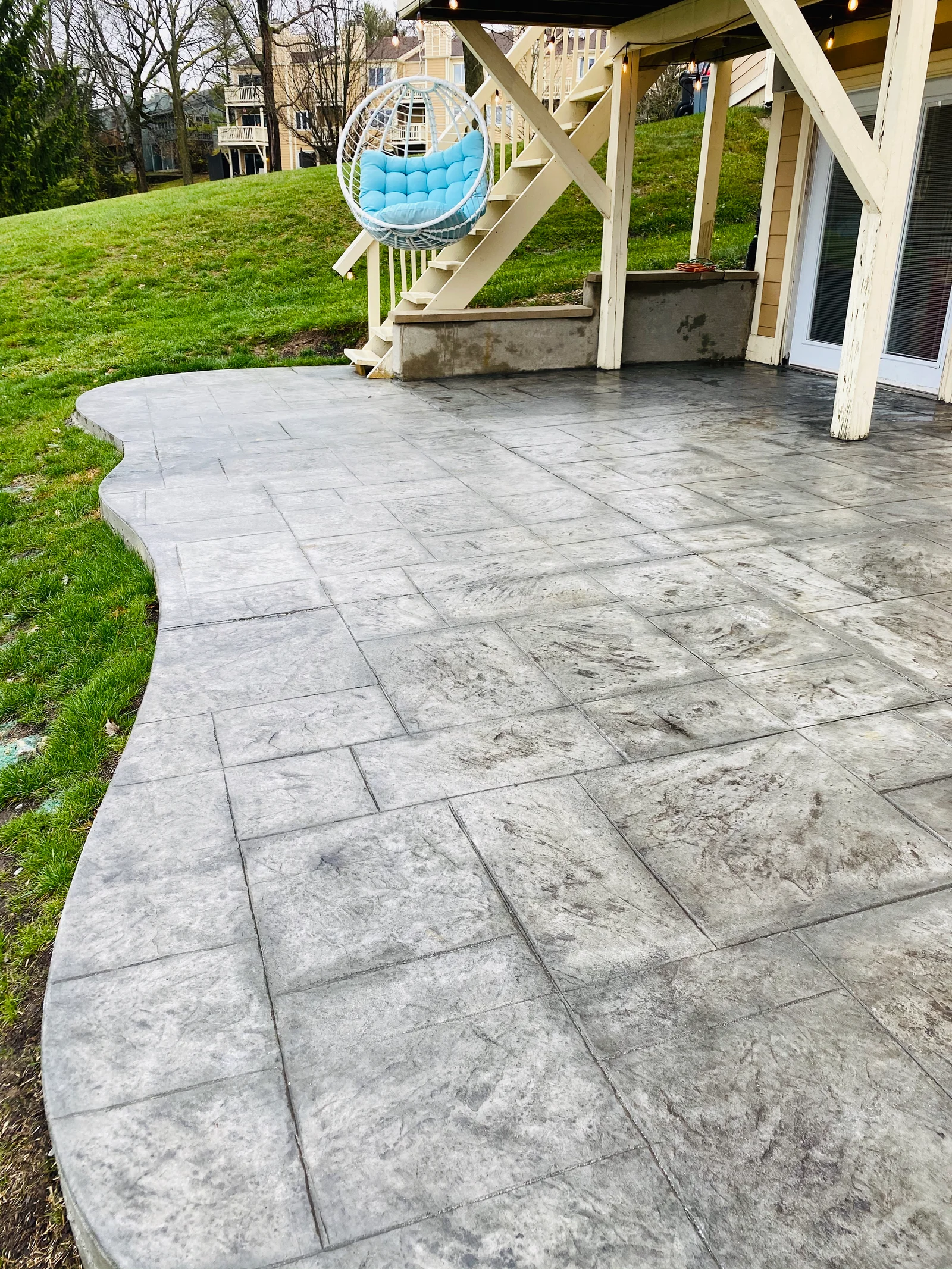 Close up of stamped concrete texture with decorative color and antiquing