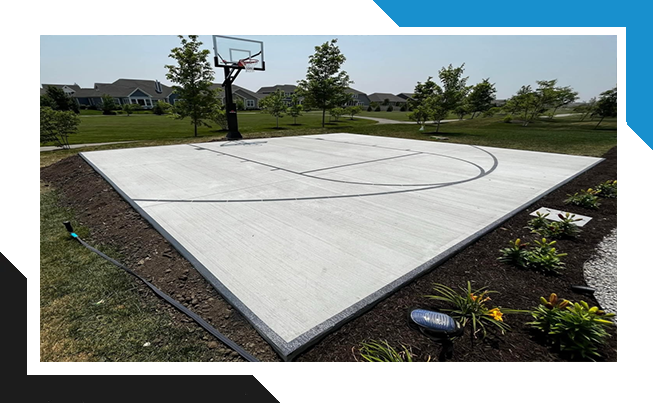 Basketball court dimensions marked in a residential backyard