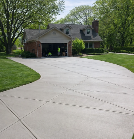 Curved residential concrete driveway installed at a home in Greenwood Indiana