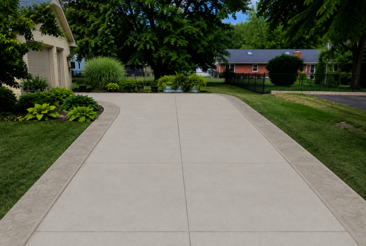 Concrete driveway with smooth picture-frame border detail